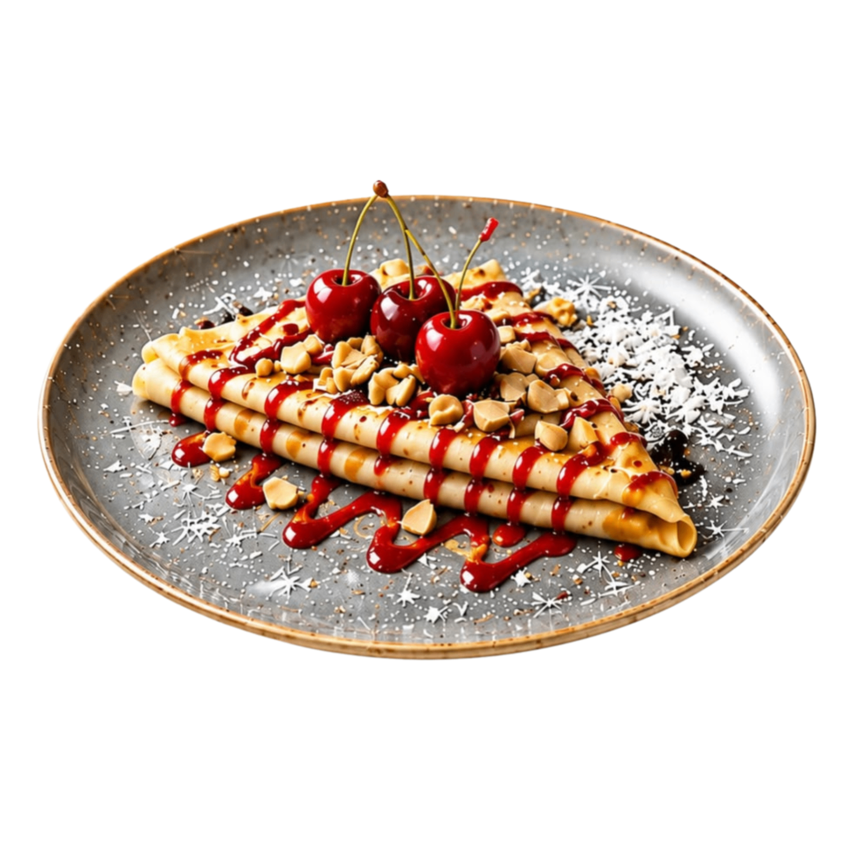 Beso de Ángel — Queso crema, cerezas rojas, helado Beso de Ángel, mermelada de cereza y salsa de chocolate blanco.